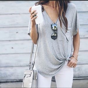 Free People Rising Sun Vneck T-shirt Grey
